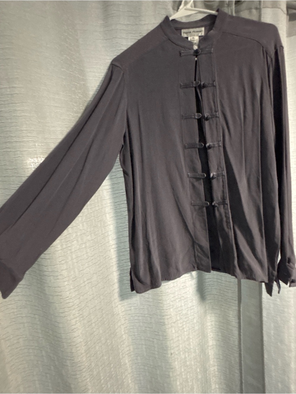 Rena Rowan Charcoal Gray Frog-Closure Mandarin Top Blouse